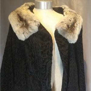 Black Broadtail Fur Coat with Chinchilla Collar